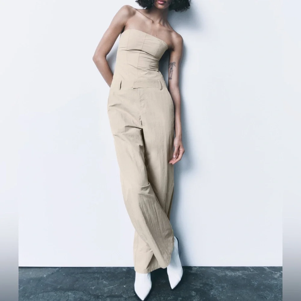 NWOT Zara strapless nylon jumpsuit blogger favorite - Picture 1 of 5